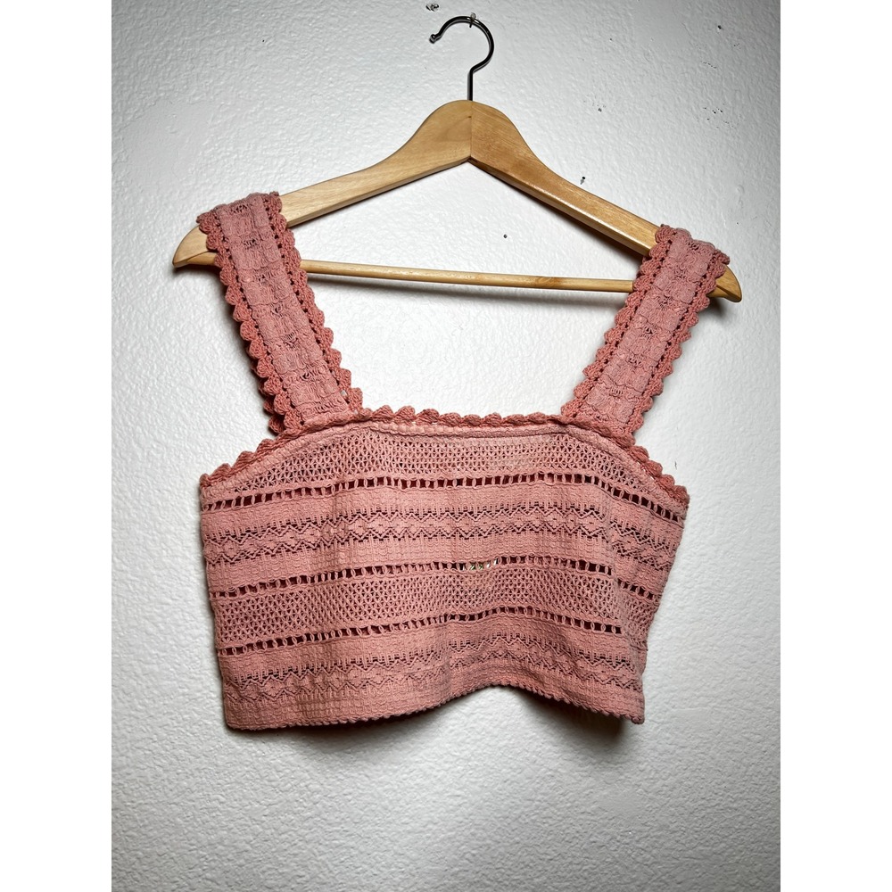 Aerie Pink Crochet Crop Top Scalloped Square Neck Boho Tank XS NWT